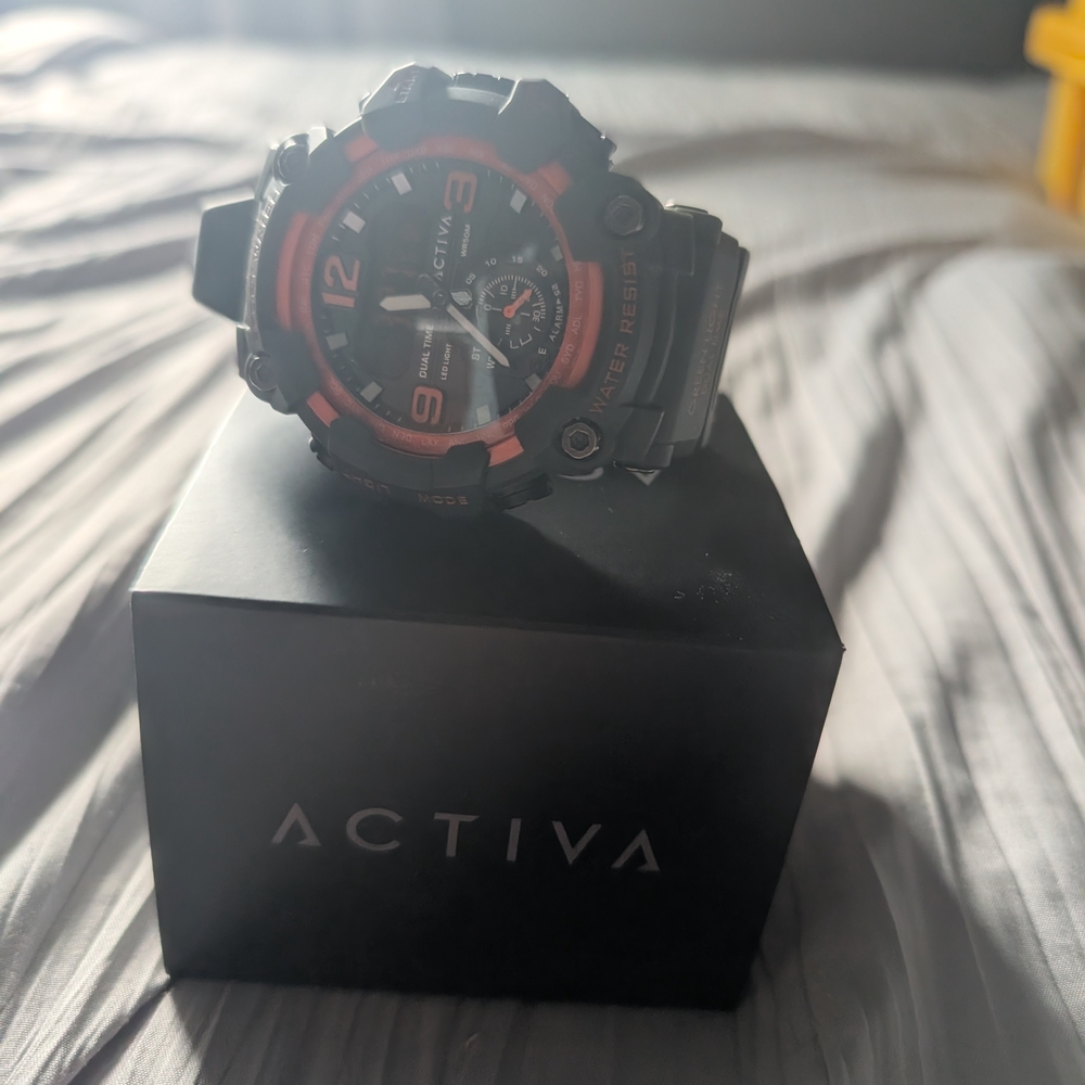Activa Men's Black Watch with Orange Accents